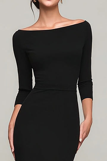 Simple Mermaid Bateau Neck Black Tie Dress